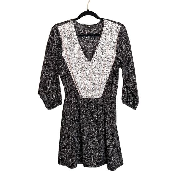H&M Women's Black Polka Dots V-Neck Long Sleeve Cinched Baby Doll Dress Size 8 - Picture 1 of 16